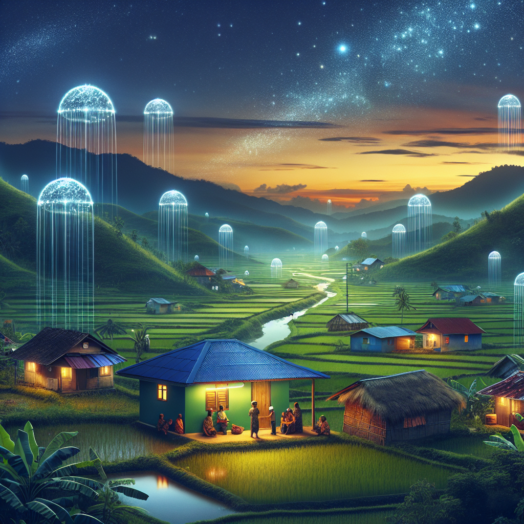 "Starlink satellite dishes installed on rooftops in rural Indonesia, symbolizing the launch of Starlink Internet Service and its impact on digital connectivity for remote communities."