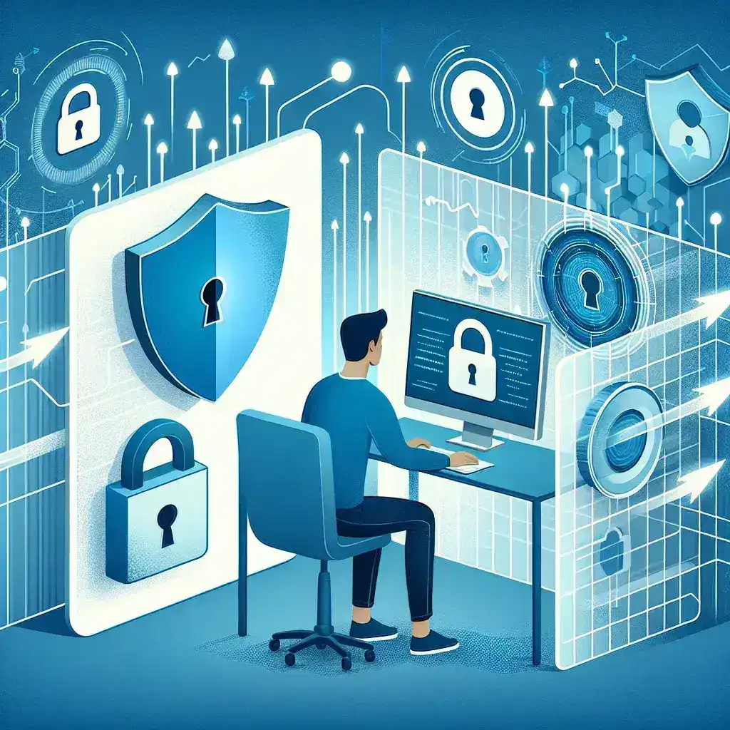 "Modern digital security concept illustrating a padlock symbolizing personal data protection, surrounded by binary code and digital devices, representing the importance of safeguarding personal information in the digital age."